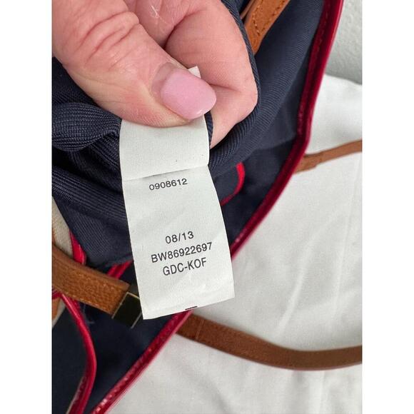 Tommy Hilfiger Striped Canvas Tote Bag Leather Trim Nautical Preppy Coastal Chic - Picture 10 of 16